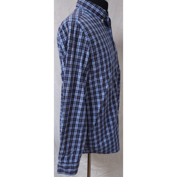 Chaps Easy Care Medium Blue Plaid Long Sleeve Button Down Embroidered Logo Shirt - Picture 7 of 11